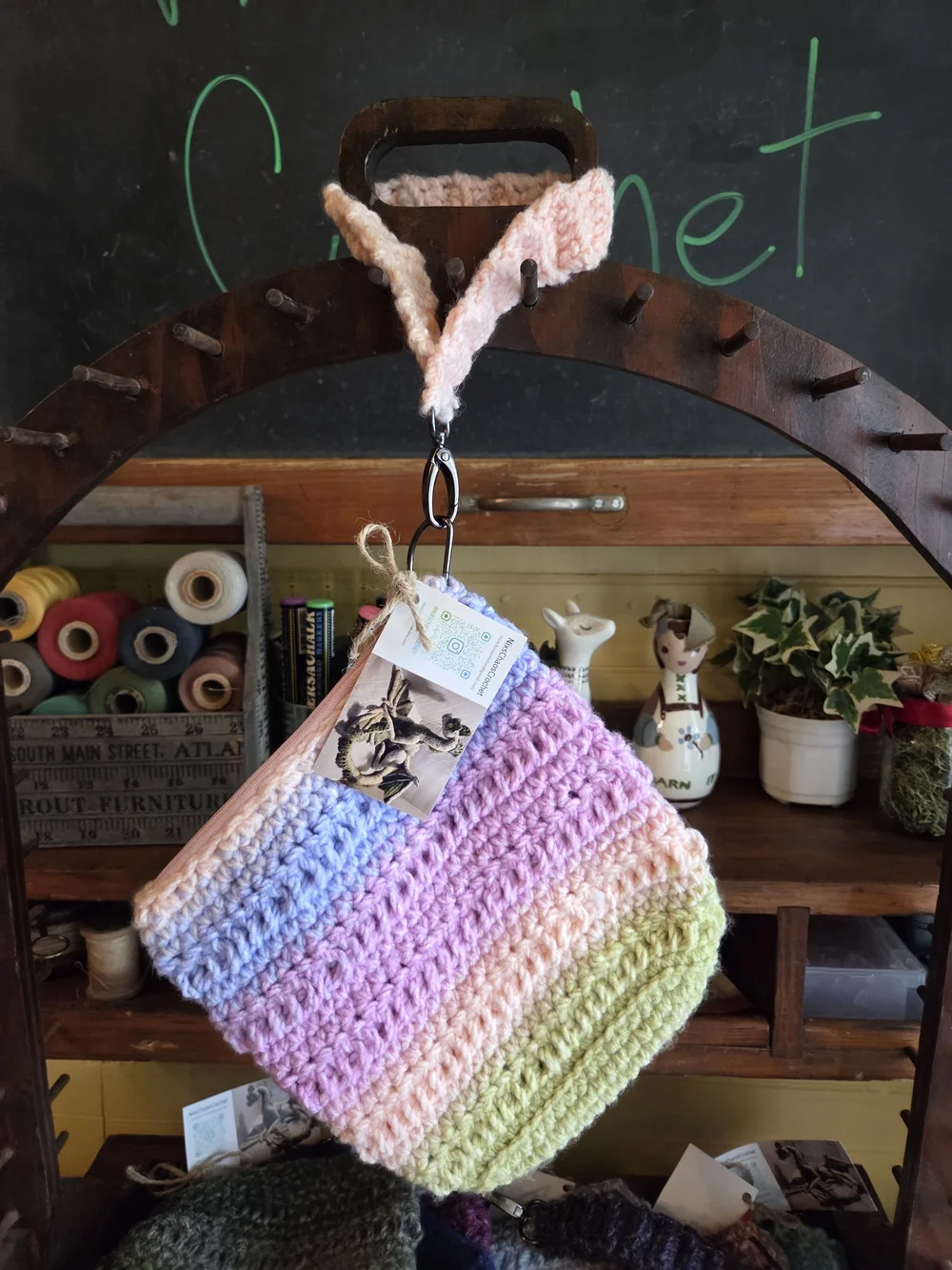 Handmade Crochet Wristlet Pouch - Multicolor Pastel